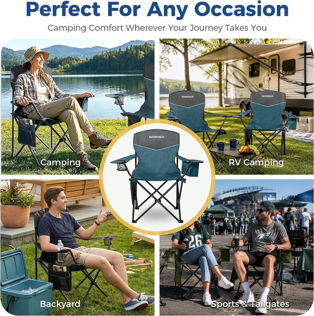 Outdoor Folding Camping Chairs 2 Pack, 350 lbs Capacity, Blue