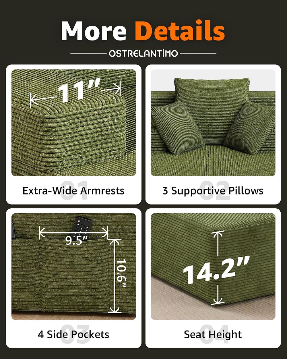 79.5" Oversized Boneless Chaise Lounge, Chaise Lounge Chair Indoor, Green