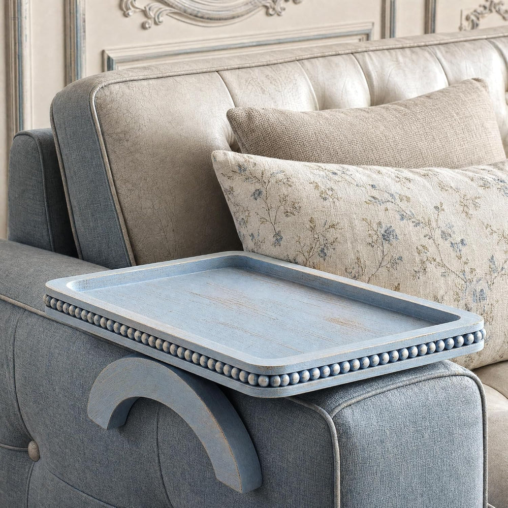 EOSAHR Farmhouse Couch Tray: Foldable Sofa Arm Tray for Drinks & Snack,Blue