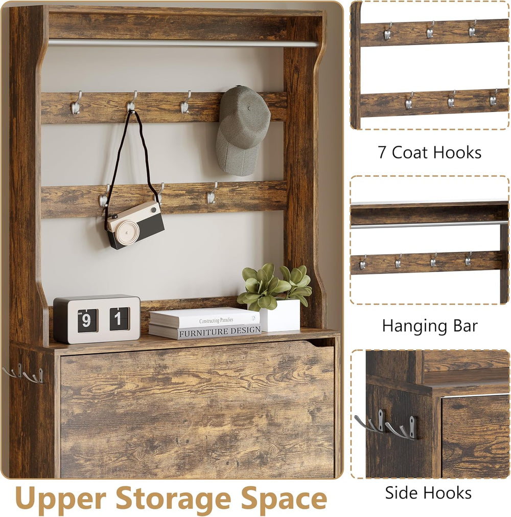 Wodeer Tall Shoe Cabinet with Coat Rack, Hidden Shoe Storage Cabinet with Doo...