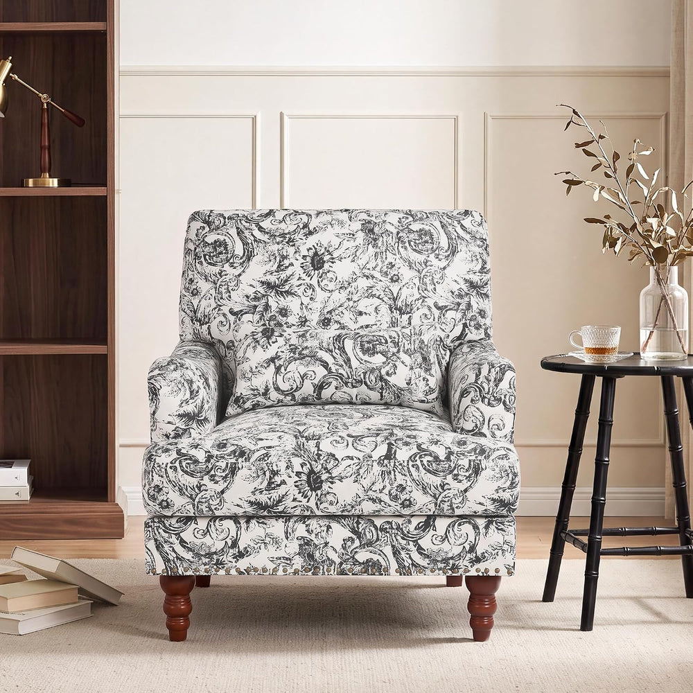 Floral Accent Chair, Chenille Upholstered Armchair, Rococo Black