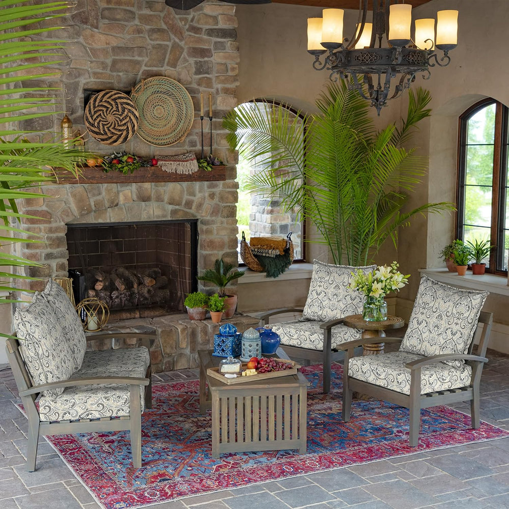 Arden Outdoor Deep Seat Cushion Set, 2-Pack, 24x24, Neutral Damask