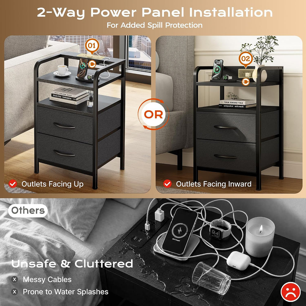 Huuger Nightstands Set of 2, Night Stand with LED Lights, Charging Station