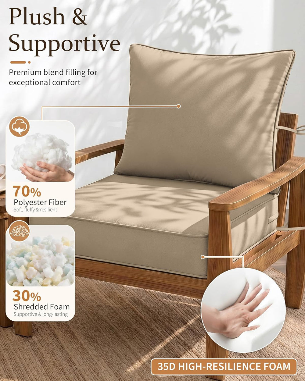 Outdoor Deep Seat Patio Cushions Set, 22×22×4 Inch Water Resistant & Fade...