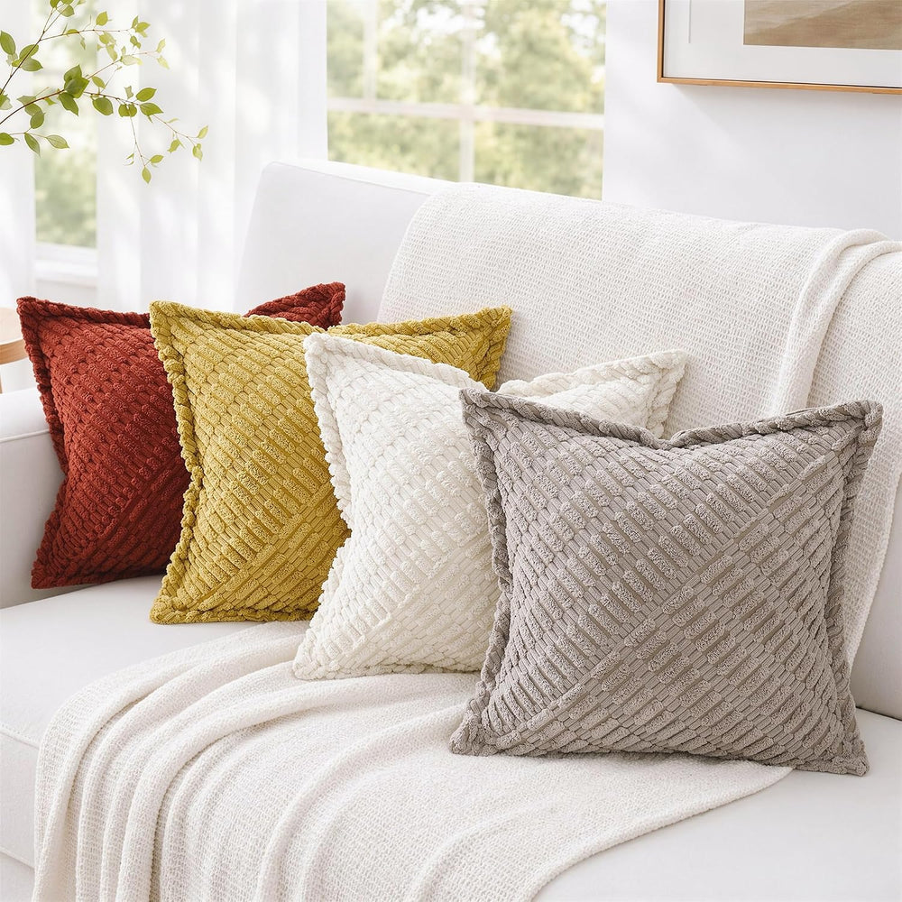 decorUhome Cream White Corduroy Fall Throw Pillow Covers 26x26 Set of 2