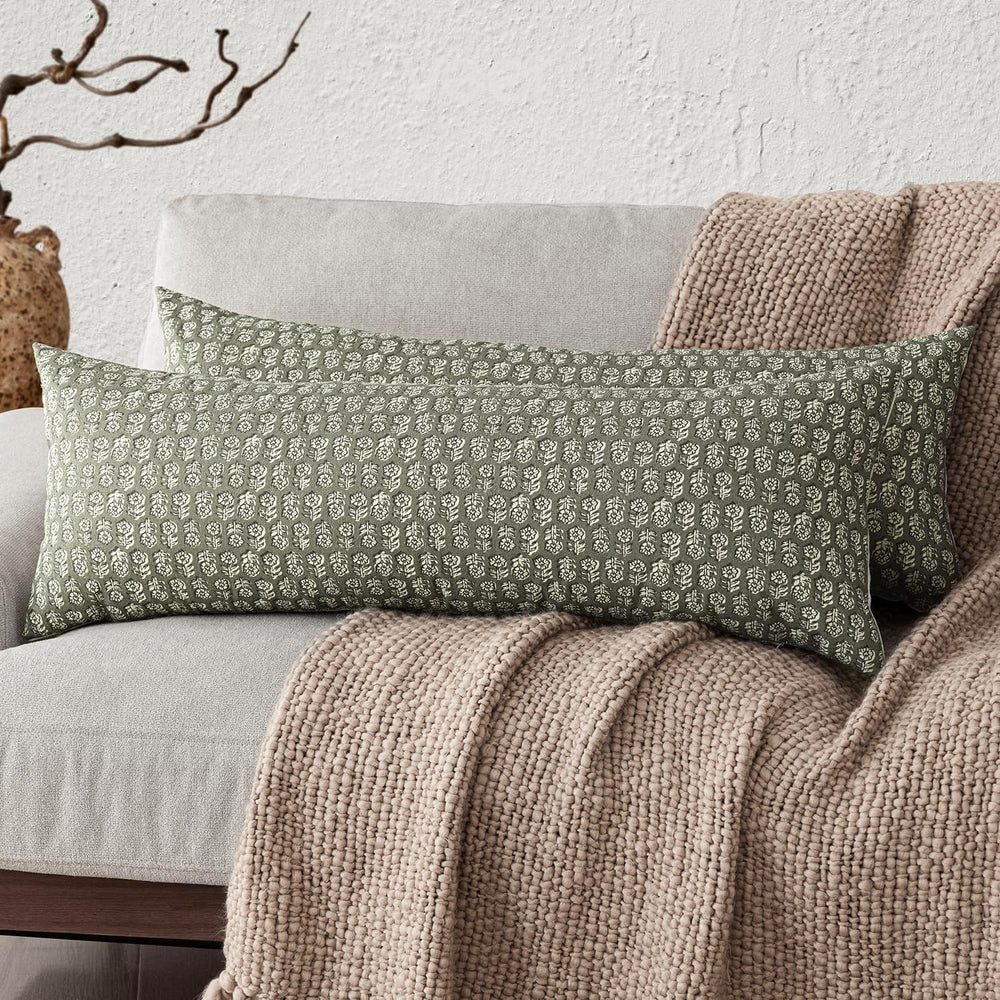 Foindtower Long Floral Print Lumbar Throw Pillow Covers 14×36 Sage Green