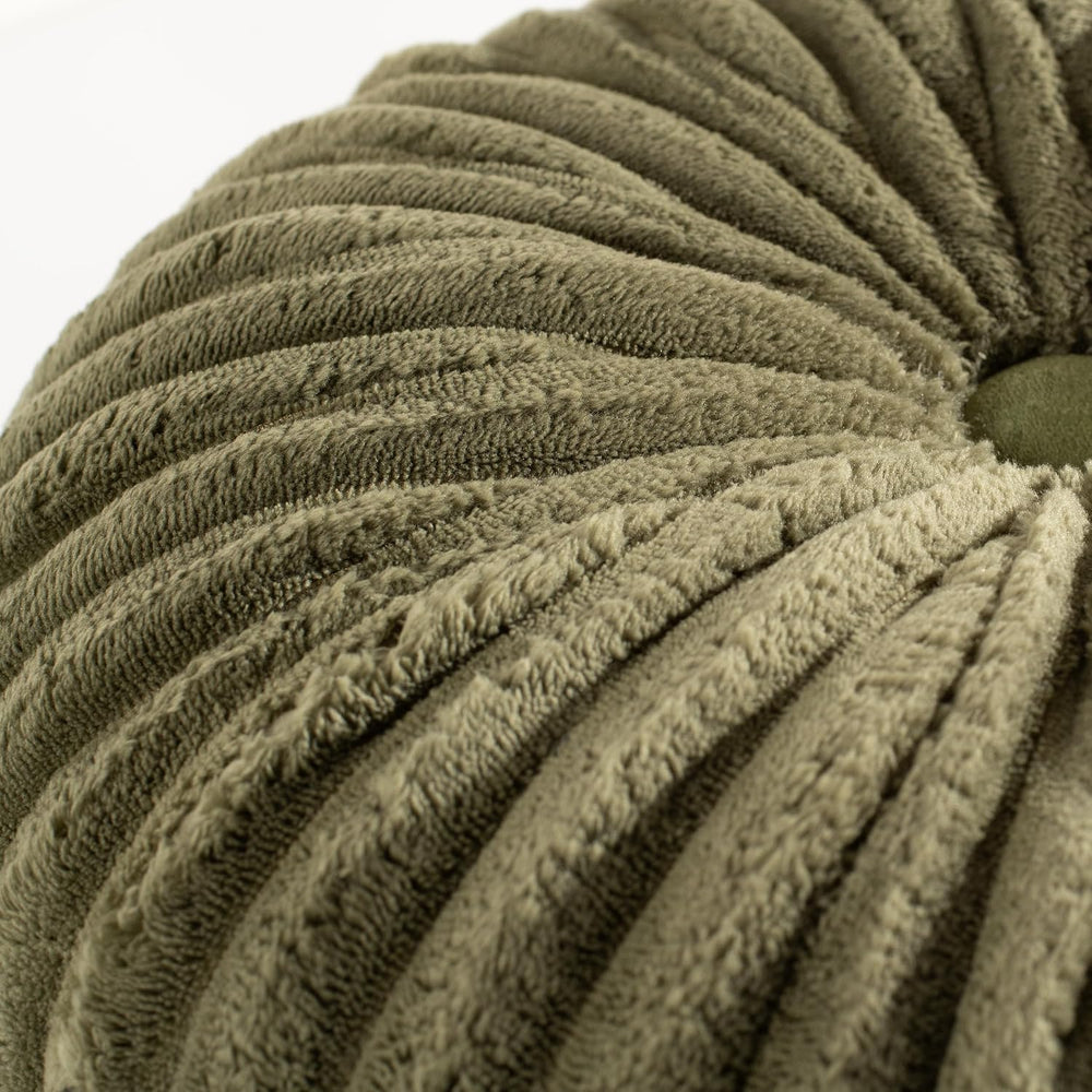 HIG Set of 2 Olive Flannel Decorative Round Pleated Throw Pillows