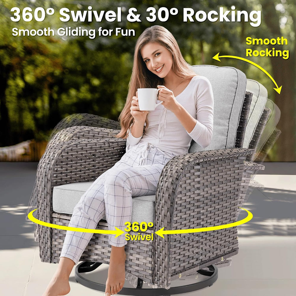 ovios 7 Pieces Patio Furniture Set, Outdoor Wicker Sofa Couch with Swivel Gli...