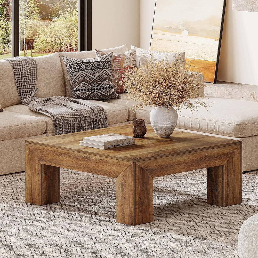 Tribesigns Farmhouse Square Coffee Table for Living Room, 39.37-Inch Low Larg...