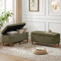 39.4”Ottoman with Storage Set of 2,Upholstered Comfy Storage Bench Ottoman with Wooden Legs,End of Bed Bench Footstool for Hallway Entryway Bedroom Living Room Corner Green