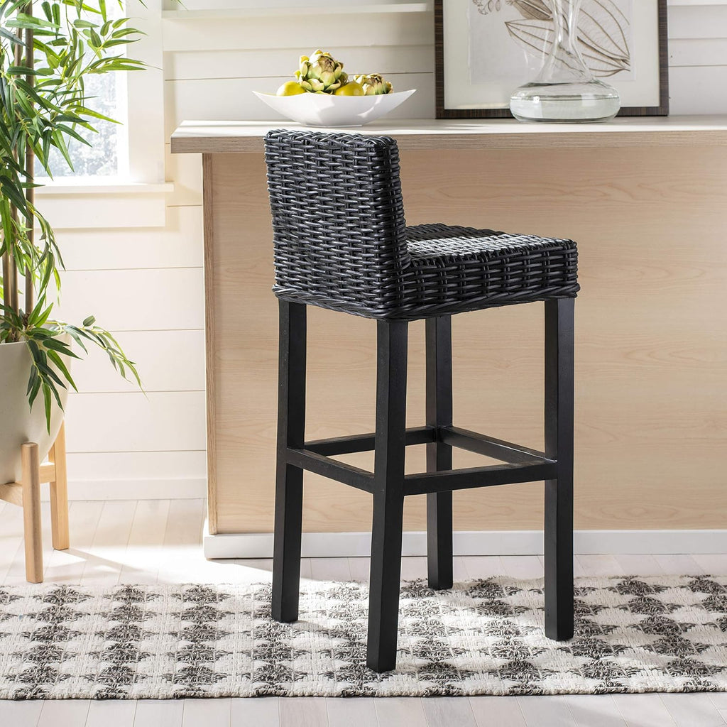 SAFAVIEH Cypress Barstool Wood Bar Stool, 29.72" Seat Black FOX6502C