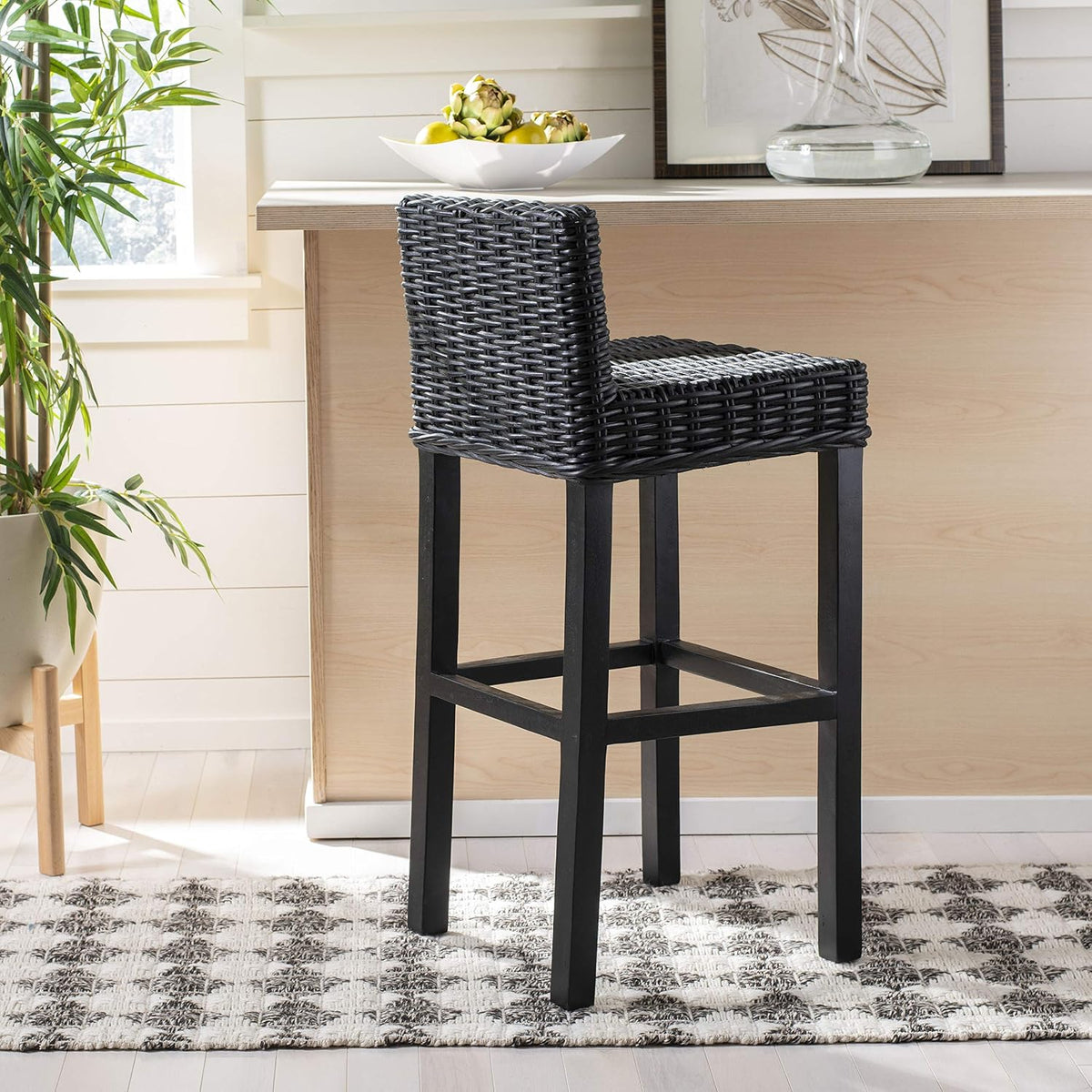 SAFAVIEH Cypress Barstool Wood Bar Stool, 29.72" Seat Black FOX6502C