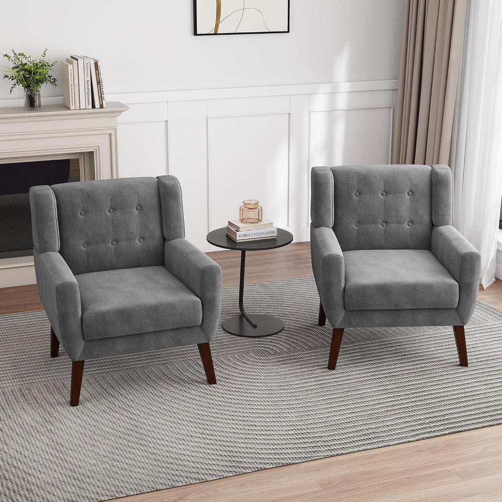 Modern Accent Chair, Velvet Upholstered Armchair, Gray
