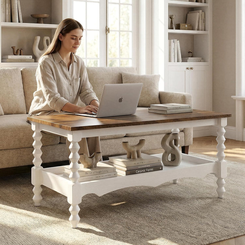 YOSHOOT 42" Farmhouse Coffee Table with Storage - Small Coffee Tables fo...