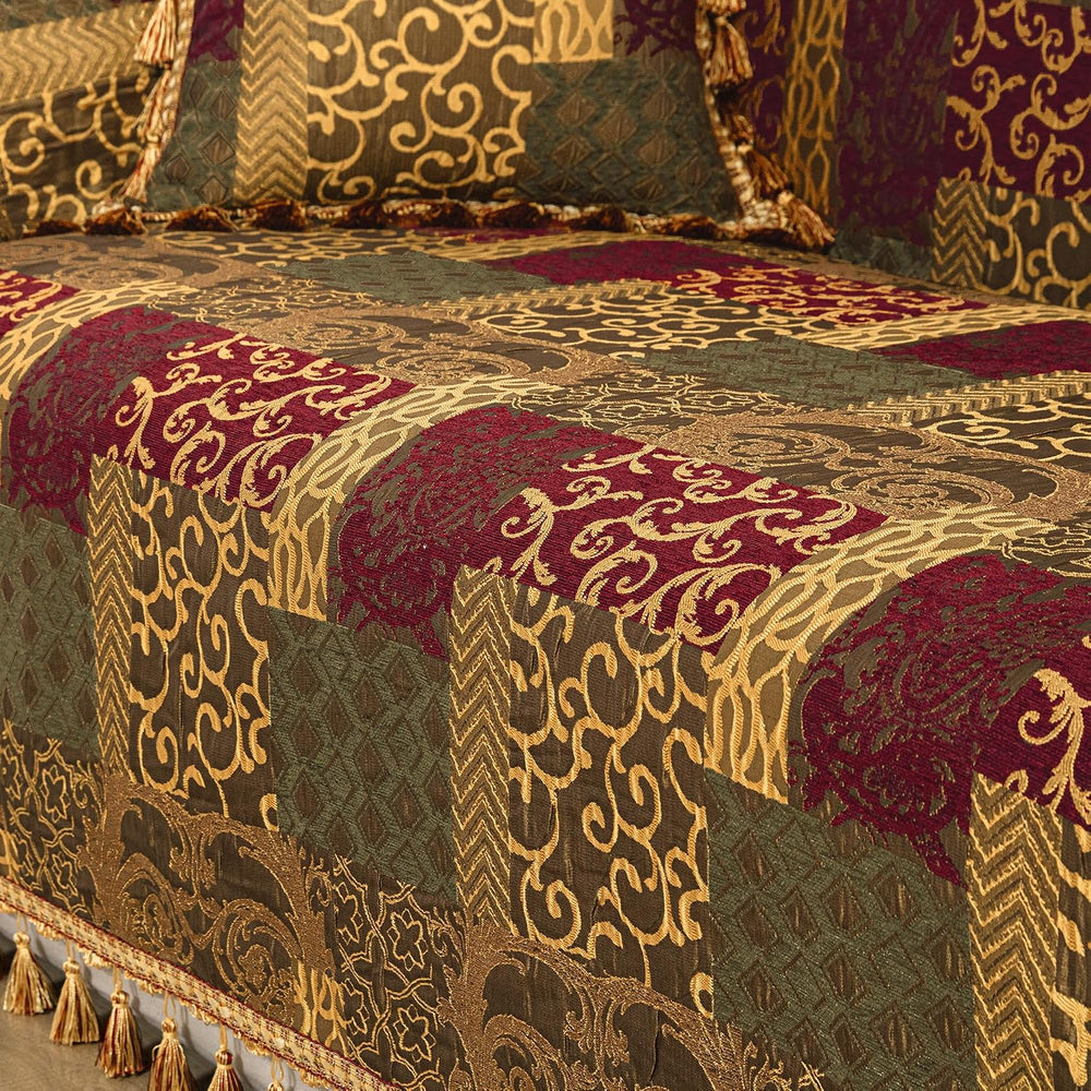 Loom and Mill Patchwork Arm Chair Sofa Slipcover, 71x91 Inches, Red&Gold
