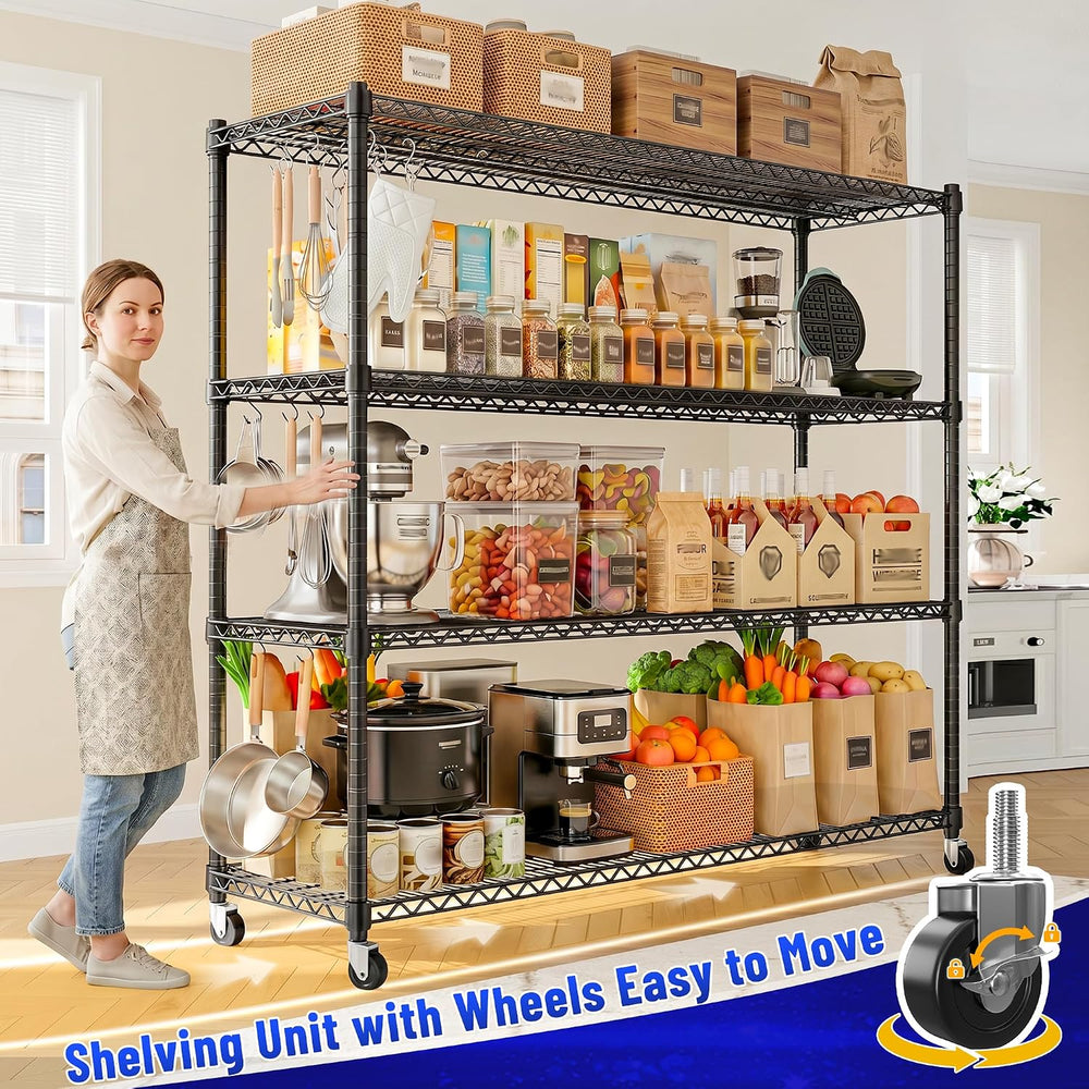 REIBII 4-Tier Heavy Duty Shelving with Wheels, 2480LBS Storage Shelf Rack