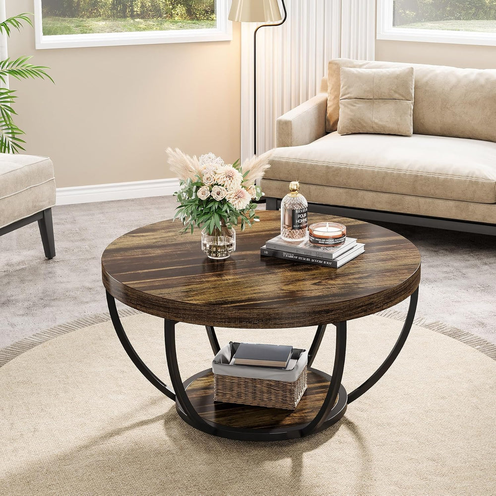 Tribesigns Round Coffee Table with Storage, 31.7" Living Room Table