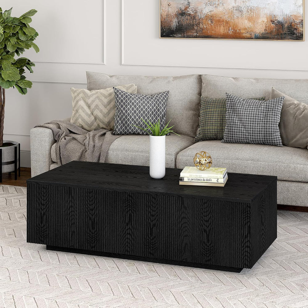 Henn&Hart 48" Modern Fluted Coffee Table, Natural Black