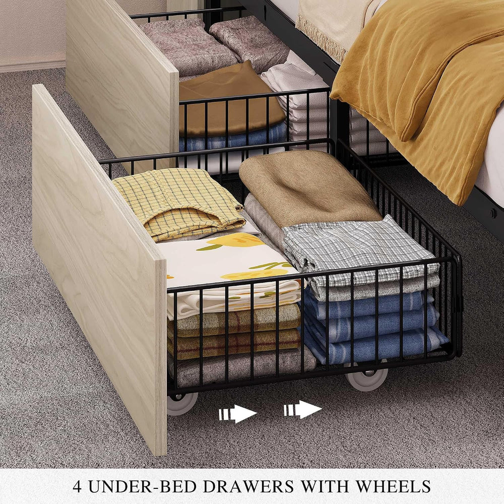 DWVO Farmhouse Queen Size Bed Frame with Storage Bookcase Headboard