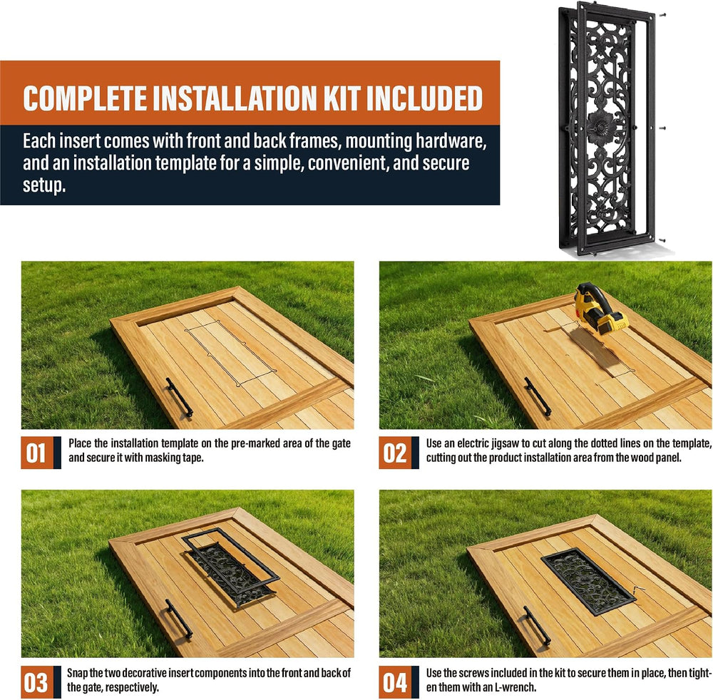 23 Inch Long Rectangle Fence Gate Decorative Insert – AD-42 Cast Aluminum Orn...