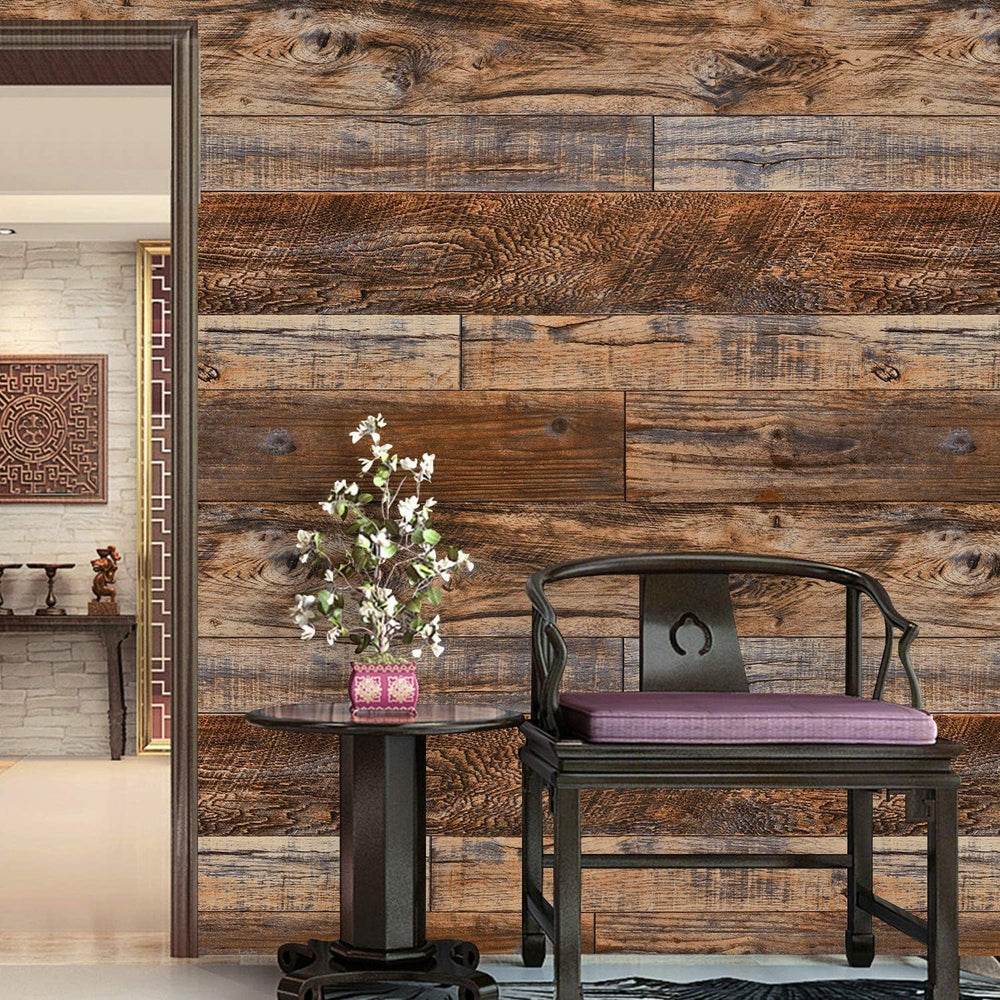 WENMER 23.6" x 78.7" Brown Wood Peel and Stick Wallpaper Shiplap Se...