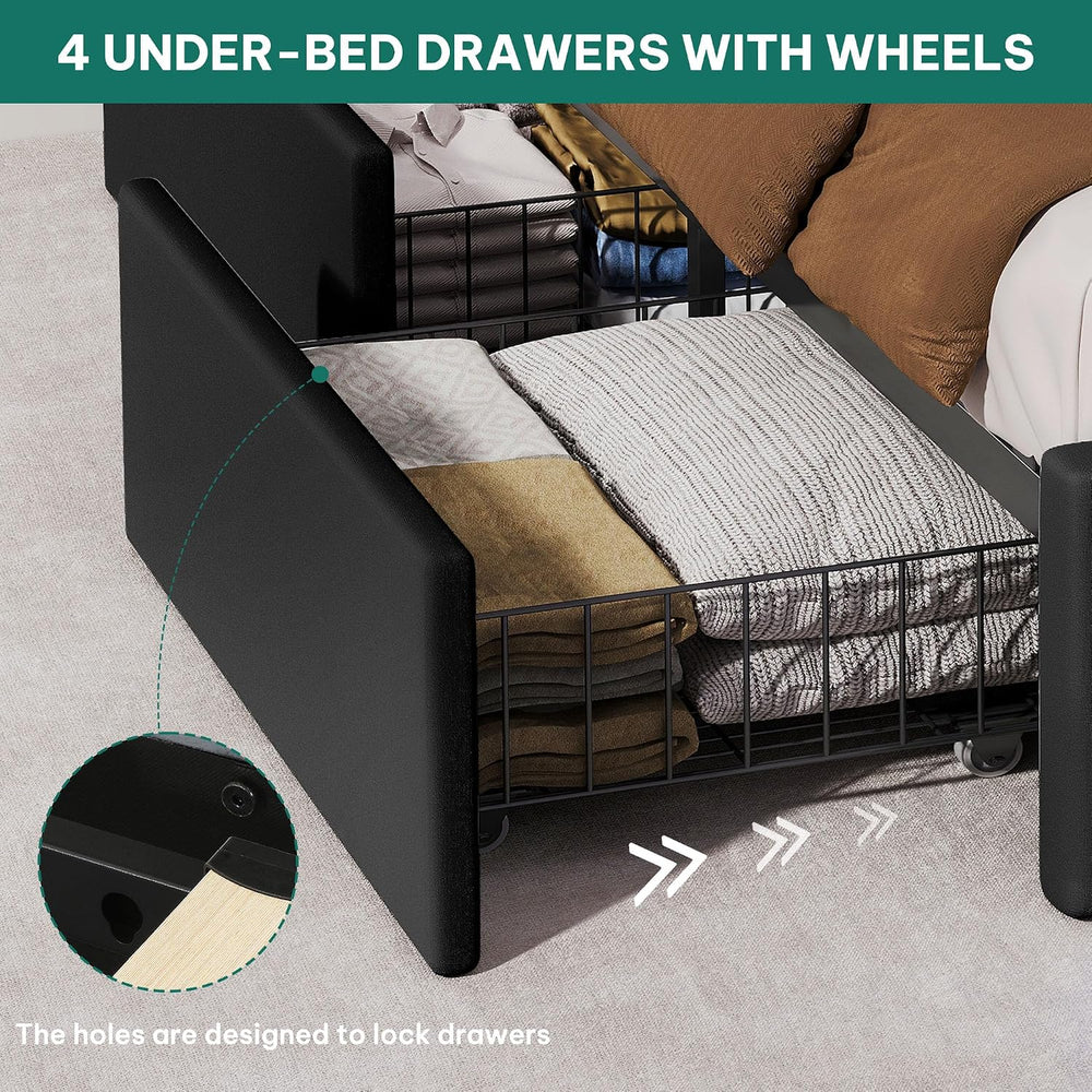 DWVO King Size Bed Frame with 4 Storage Drawers and RGB LED Lights