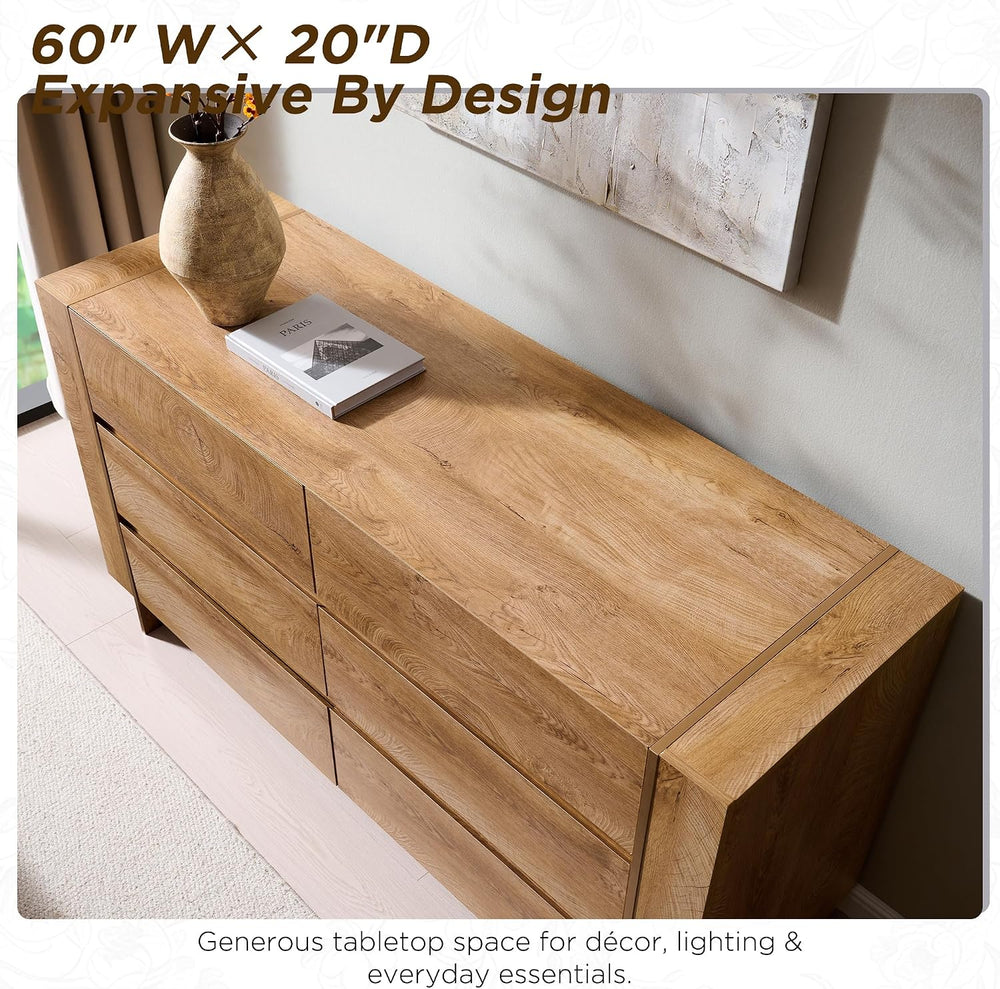 OKD 60" Modern 6 Drawer Dresser for Bedroom, 20" Depth for More Sto...