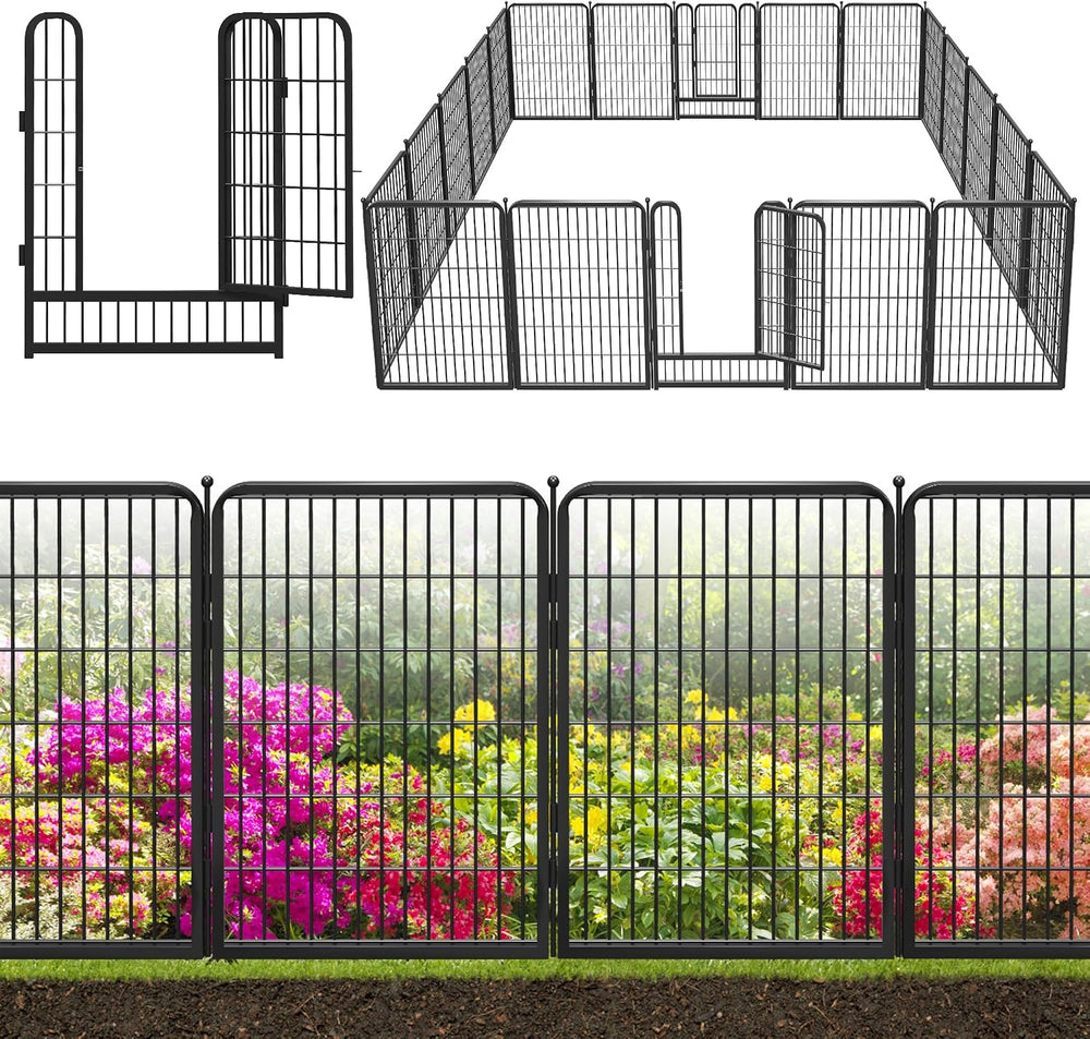 Decorative Black Metal Fencing Garden Fence with Gate, 45ft(L) 40in(H) 20 Fen...