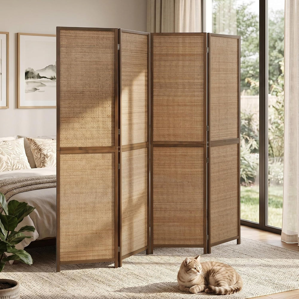 HOMCOM Room Divider, 6 FT Tall Folding Privacy Screen, 4-Panel Boho Brown