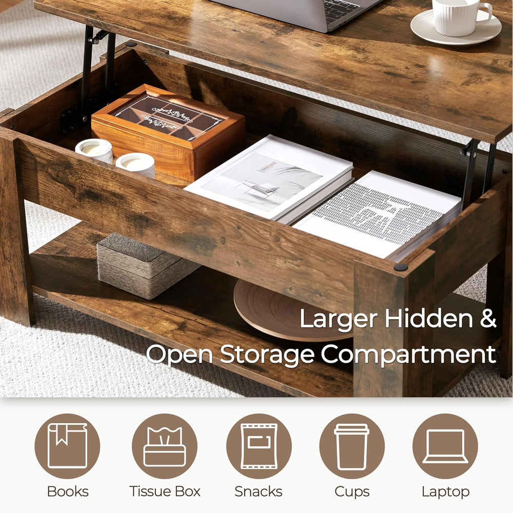 Yaheetech 38.6" Lift Top Coffee Table with Hidden Storage, Rustic Brown