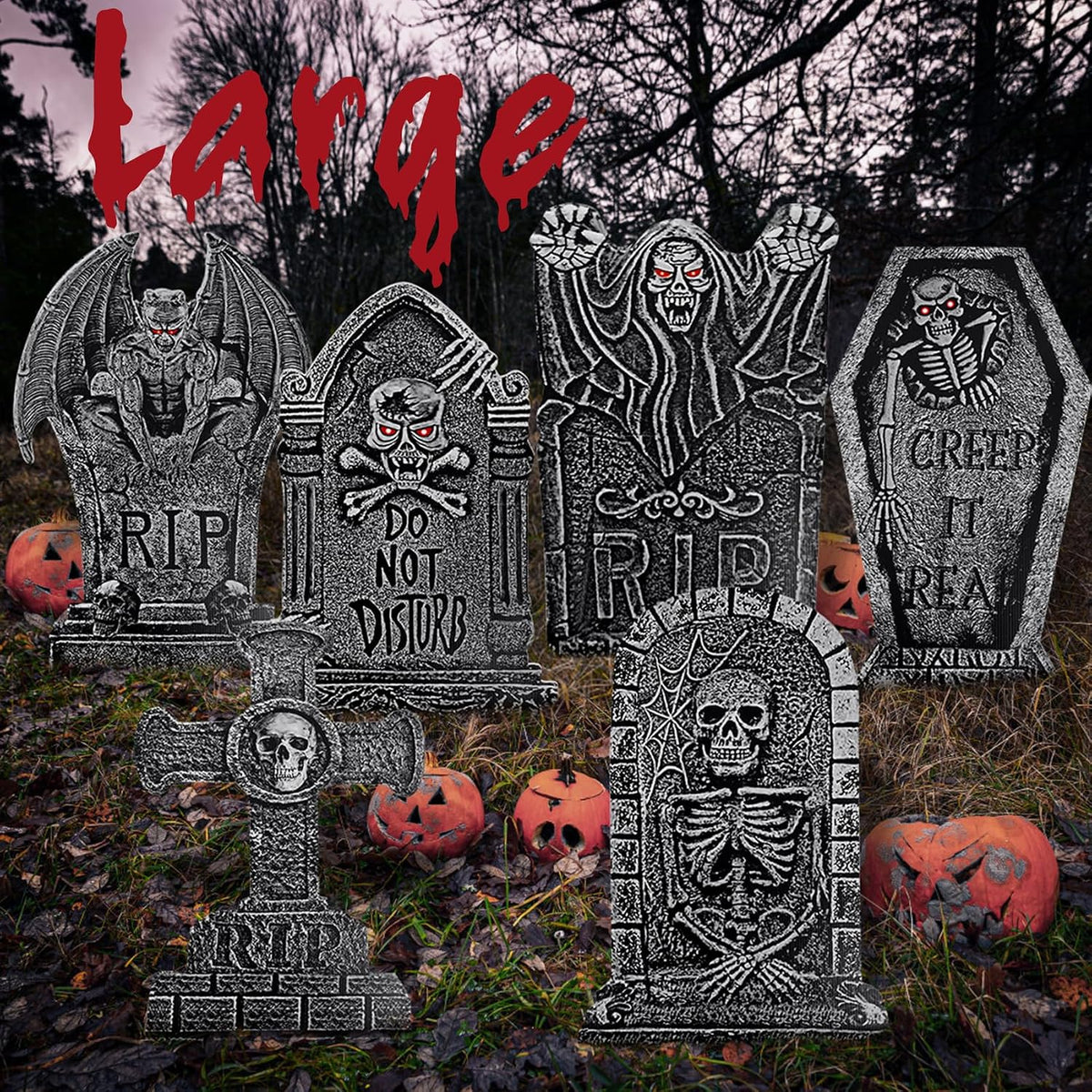 24" Extra Large Tombstones for Graveyard Halloween Decorations Outdoor 6pcs