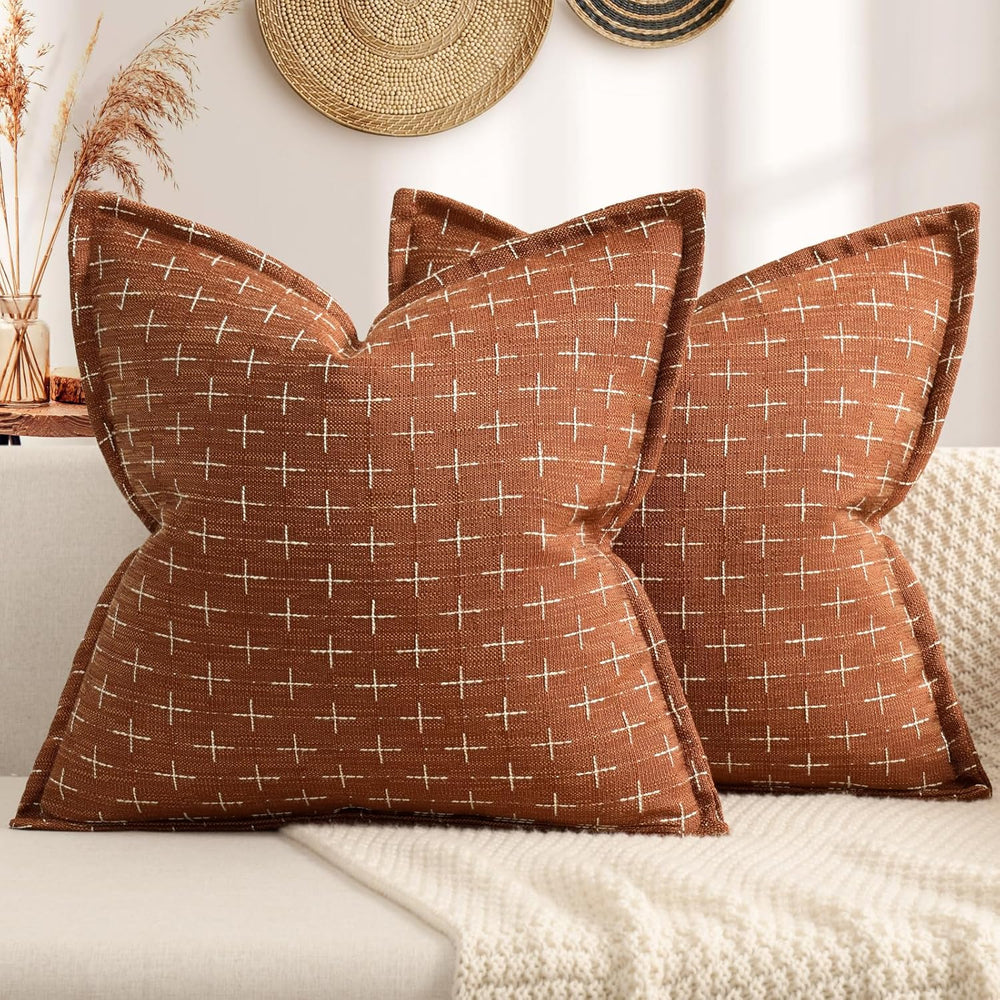 ZWJD Fall Pillow Covers 24x24 Set of 2 Soft Polyester Textured Rust Pillow Co...