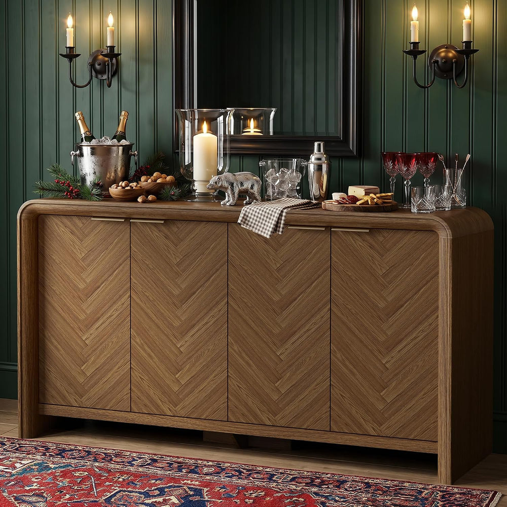 PAPROOS 55" Buffet Cabinet with Storage, Large Sideboard Cabinet, Walnut