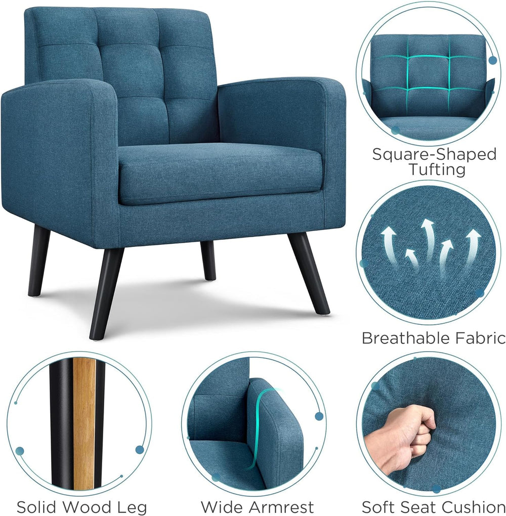 Yaheetech Mid Century Accent Chair Living Room Chair Navy Blue