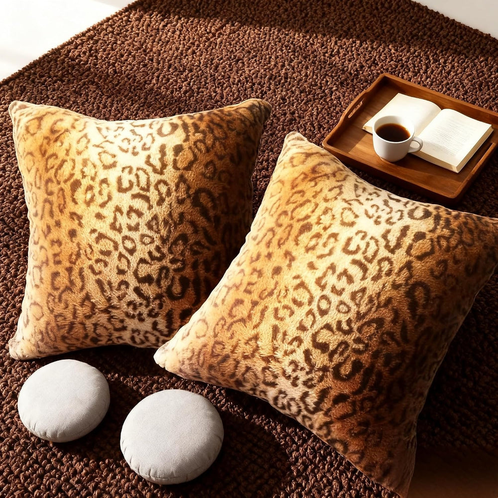 Faux Fur Throw Pillows Decorative Square Couch Pillow Covers 18x18 Brown