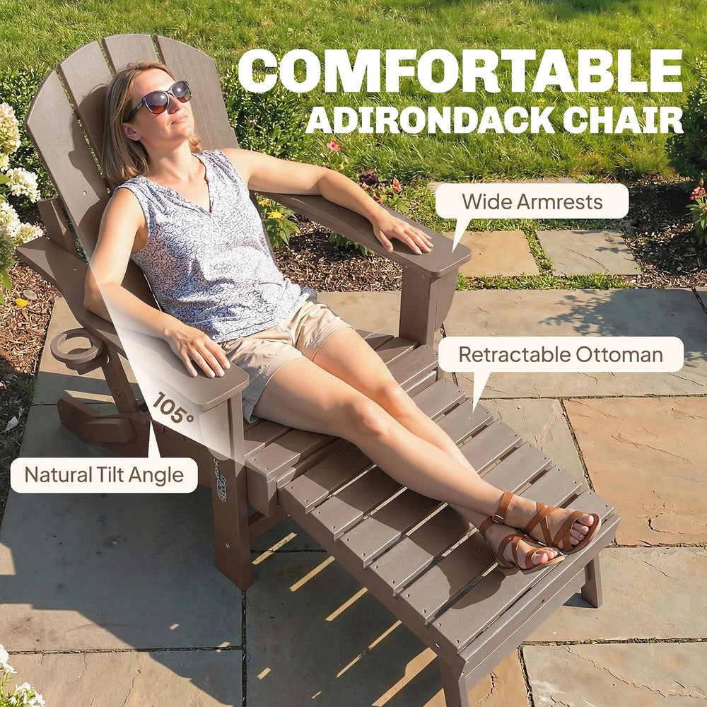 Outsunny Folding Adirondack Chair Set of 2 with Retractable Ottoman Brown