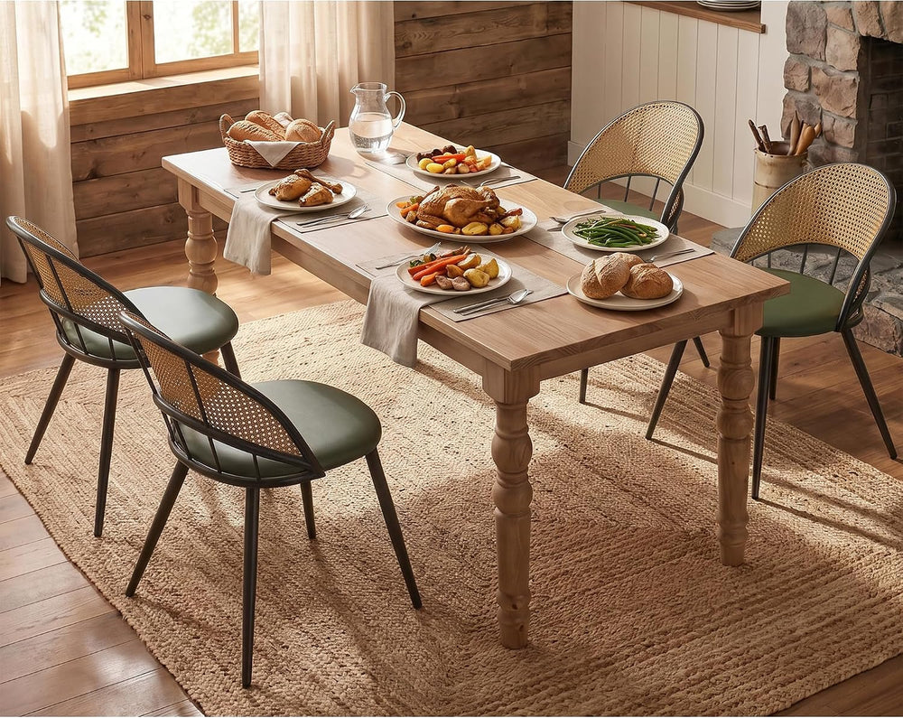 Green Rattan Dining Chairs Set of 4, Dining Room Chairs for Kitchen
