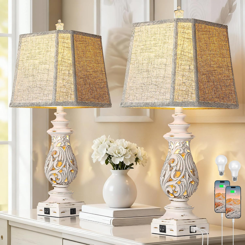 PARTPHONER 29" Table Lamps Set of 2, Bedside Lamps with USB A+C Ports &a...