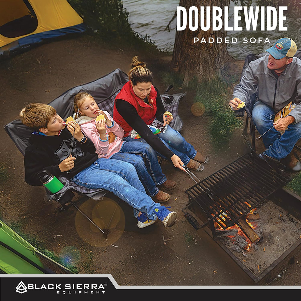 Black Sierra Double Camping Chair Loveseat, Oversized Padded, 600 lb