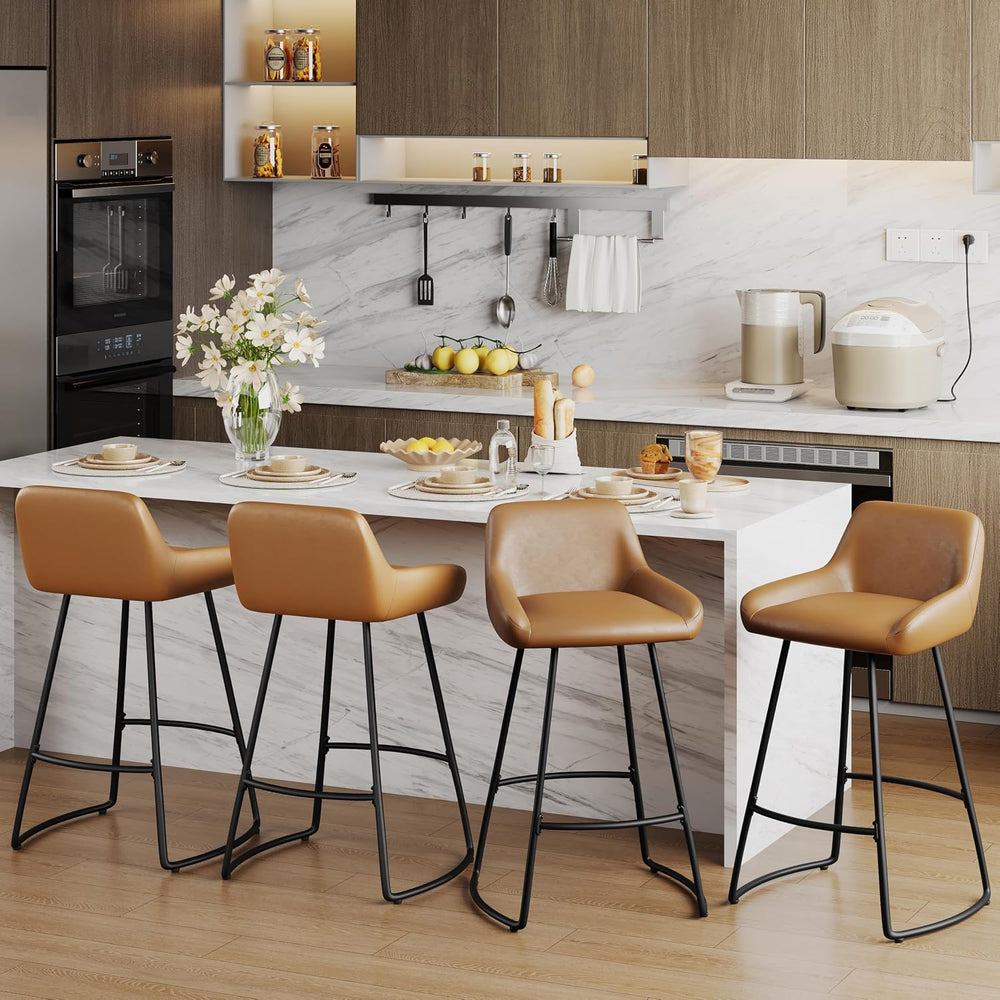 Alunaune 26inch Barstools Set of 2, Mid Century Faux Leather Counter Height B...