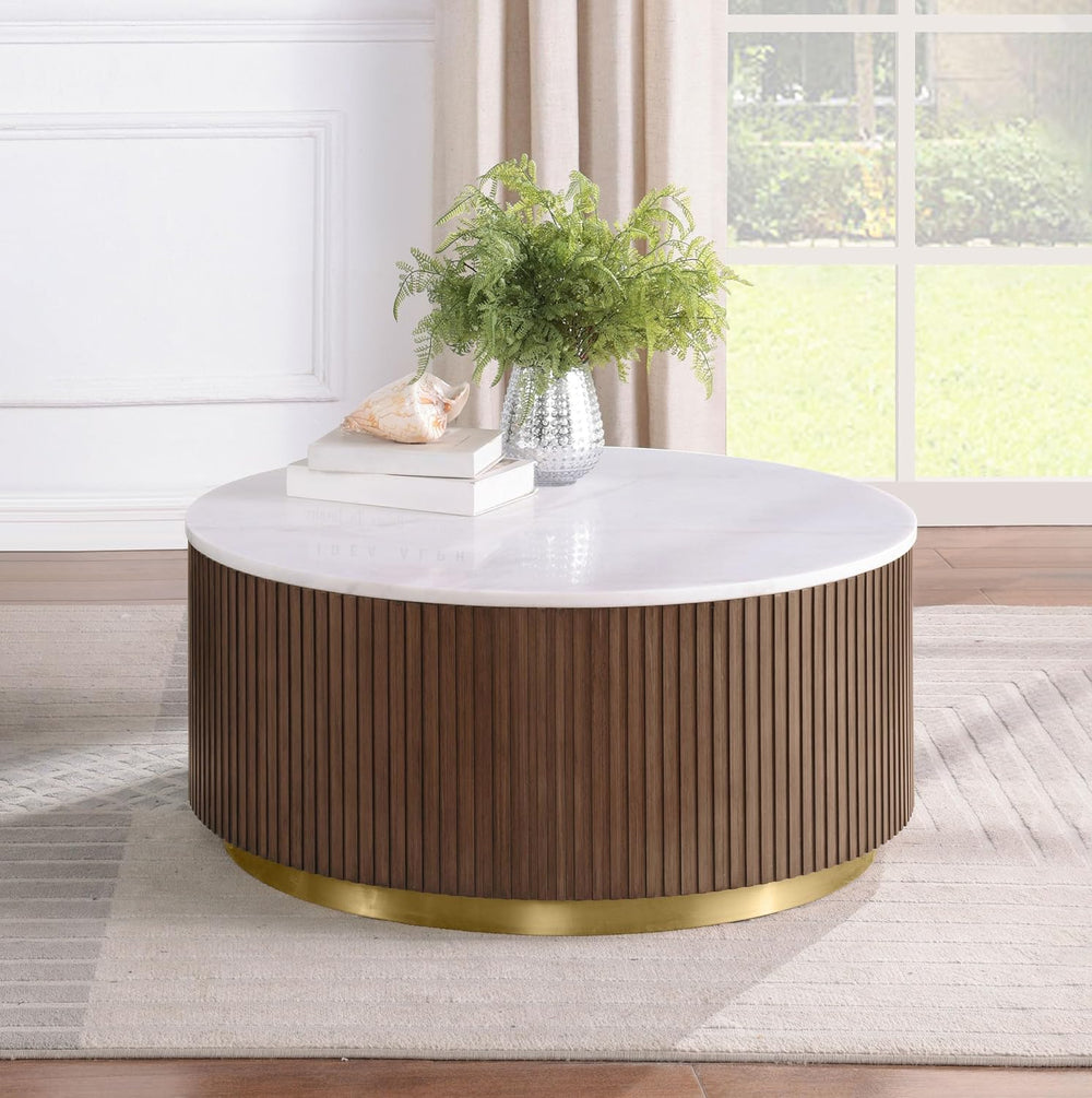 Coaster Jason 35-Inch Coffee Table, Honey Brown and White Marble 712418