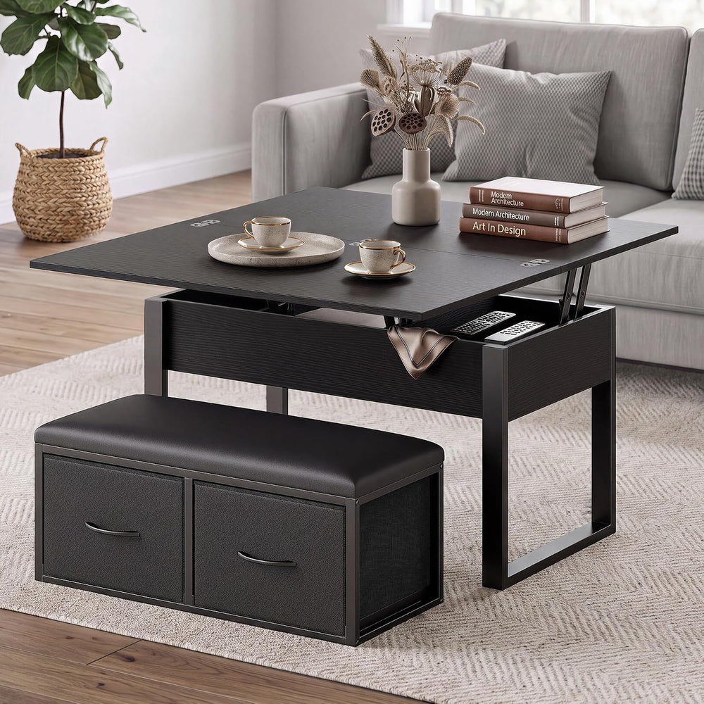 31.5'' Lift Top Coffee Table with Storage Bench, Black