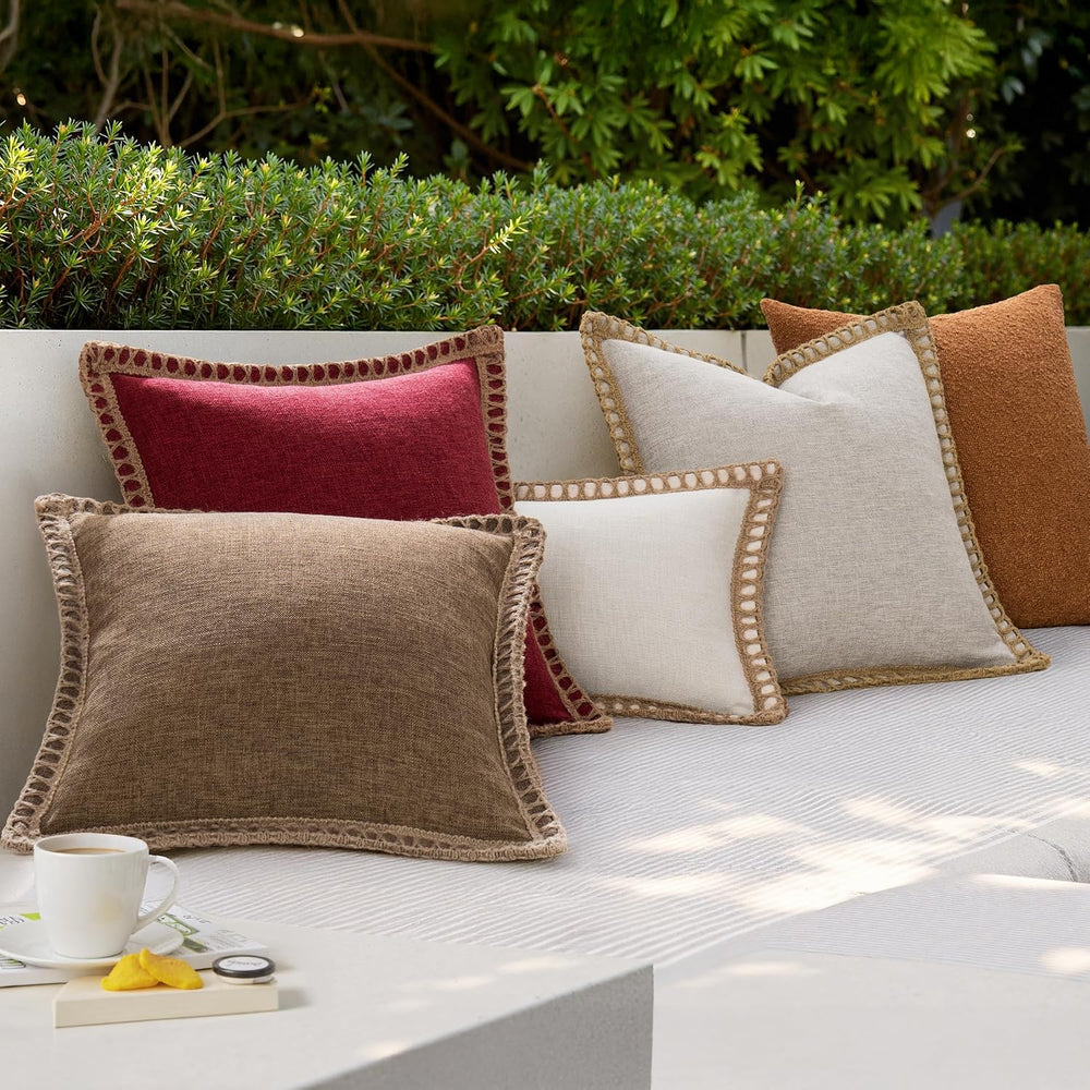 MIULEE Set of 2 Rustic Linen Burlap Throw Pillow Covers 18x18 Brown