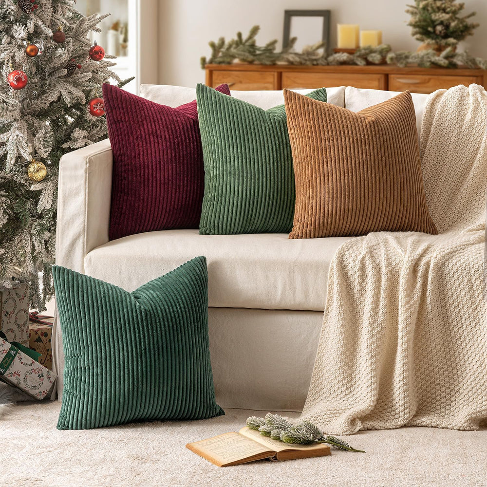 MIULEE Soft Corduroy Decorative Throw Pillow Covers Christmas Green 18x18