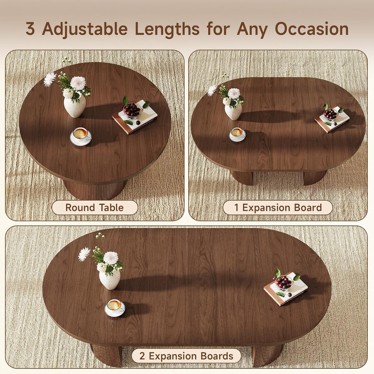 ONBRILL 41-78 Inch Extendable Dining Table for 4-8, Storage Shelf, Walnut