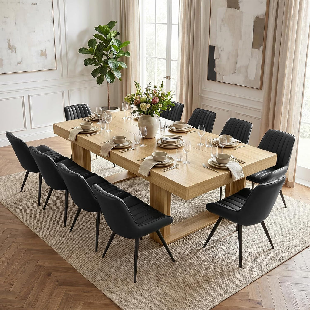 Miereirl 7-Piece Modern Farmhouse Dining Table Set, 86.6" x 47.2" Sturdy Stable Dining Table with 6 Chairs, Rectangular Kitchen Table Set for 6,(Natura Table+6 Black Chairs)