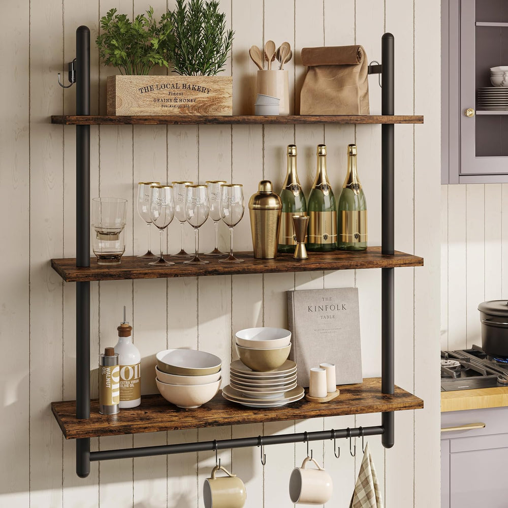 Bestier 3 Tier Industrial Pipe Shelving, Floating Book Shelves for Wall, Stor...