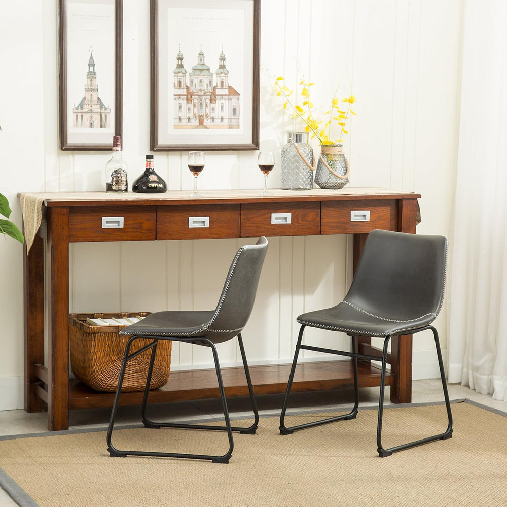 Roundhill Furniture Lotusville Vintage PU Leather Dining Chairs, Antique Gray...