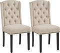 Yaheetech Upholstered Dining Chairs Set of 2 Button Tufted Chairs Beige