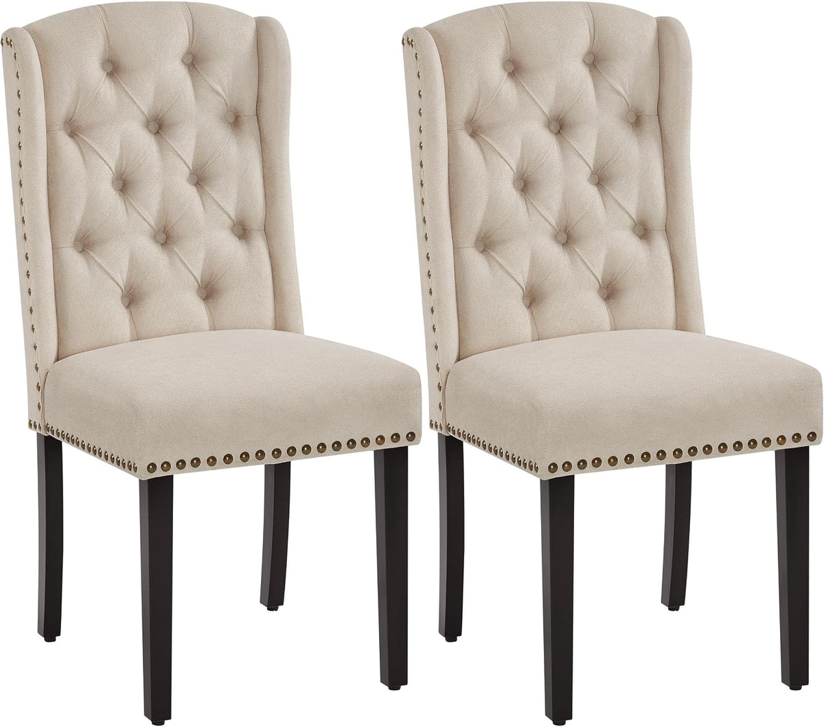 Yaheetech Upholstered Dining Chairs Set of 2 Button Tufted Chairs Beige
